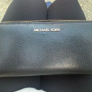 Michael Kors Black Textured Wallet with Gold Accents